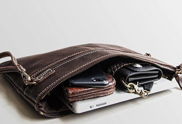 Handmade leather clutch bag wallet leather ipad case men Black long wallet