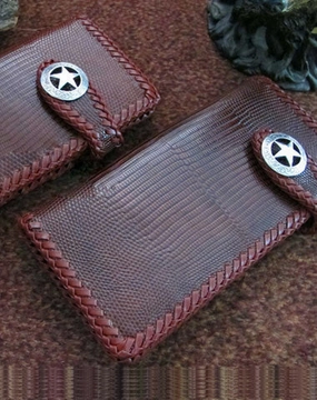 Handmade leather coffee lizard skin biker wallet  Long wallet clutch purse for men