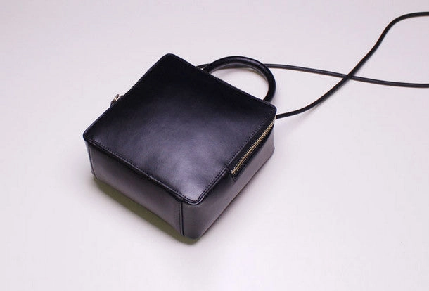 Handmade Leather Cube bag shoulder bag black for women leather crossbody bag