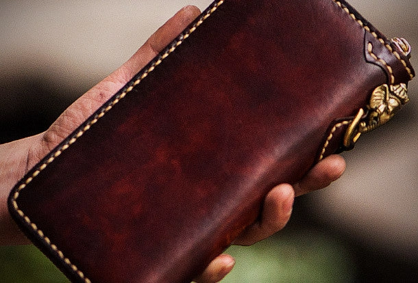 Handmade leather God Geneisha clutch zip long wallet brown leather men Tooled