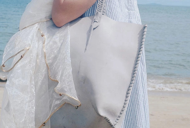 Handmade leather handbag gray tote bag shoulder bag shopper purse women