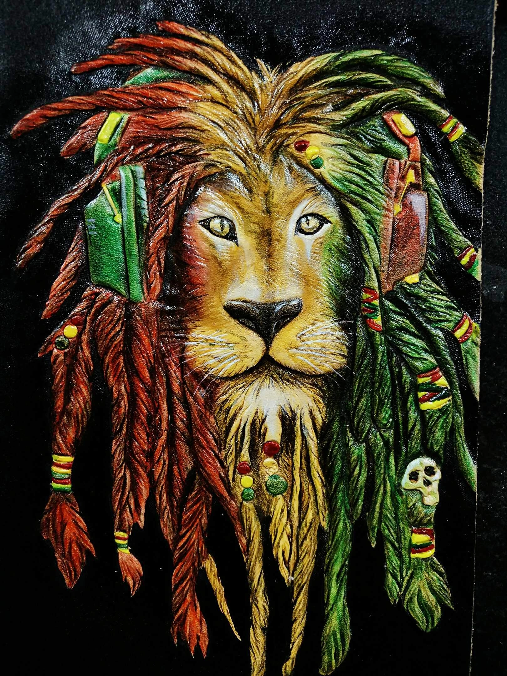 Handmade Leather Lion Tooled Mens Long Wallet Cool Leather Wallet Clutch Wallet for Men