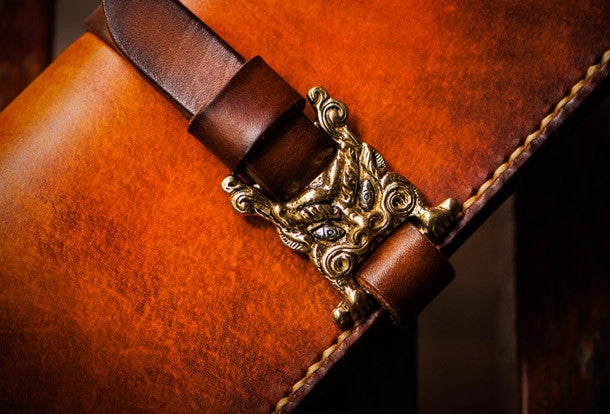 Handmade leather long clutch biker trucker chain wallet coffee brown leather men wallet
