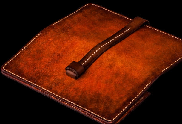 Handmade leather long clutch biker trucker chain wallet coffee brown leather men wallet
