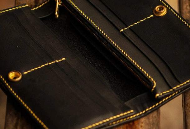 Handmade leather long tooled wallet Brown Buddha prayer men clutch wallet