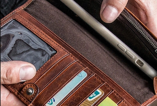 Handmade leather long wallet leather men phone clutch vintage wallet for men