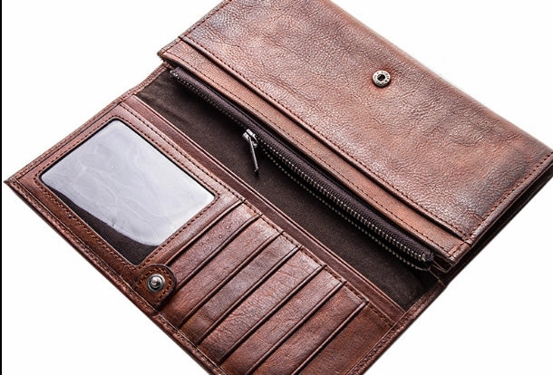 Handmade leather long wallet leather men phone clutch vintage wallet for men