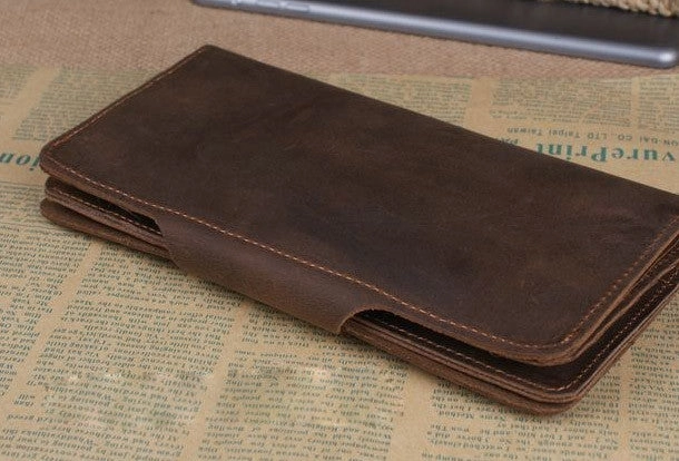 Handmade leather long wallet Vintage bifold brown Long wallet clutch purse For Men