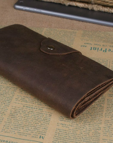 Handmade leather long wallet Vintage bifold brown Long wallet clutch purse For Men