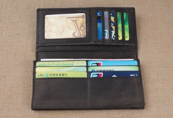 Handmade leather long wallet Vintage bifold brown Long wallet clutch purse For Men