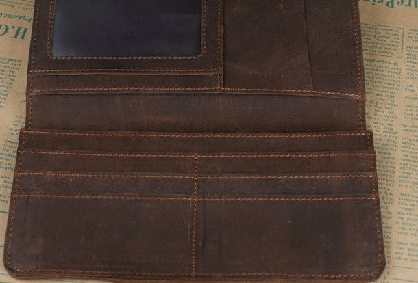 Handmade leather long wallet Vintage bifold brown Long wallet clutch purse For Men