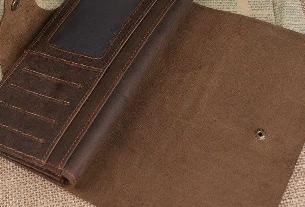 Handmade leather long wallet Vintage bifold brown Long wallet clutch purse For Men