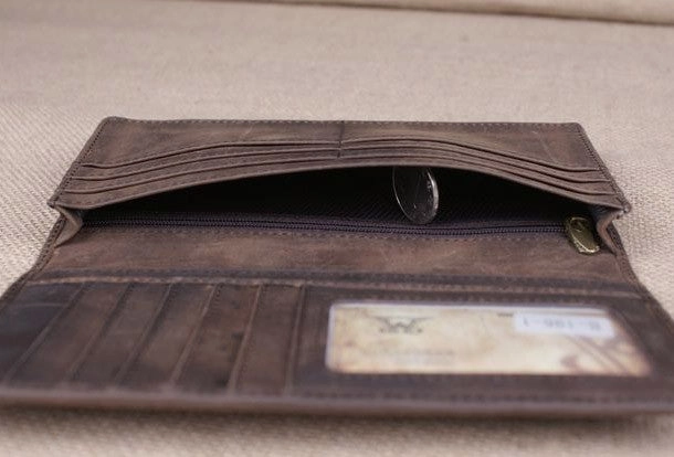 Handmade leather long wallet Vintage bifold brown Long wallet clutch purse For Men