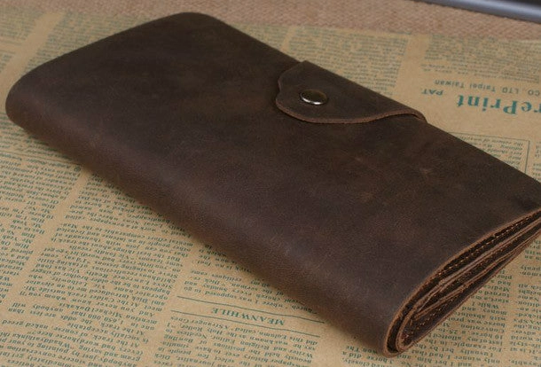 Handmade leather long wallet Vintage bifold brown Long wallet clutch purse For Men
