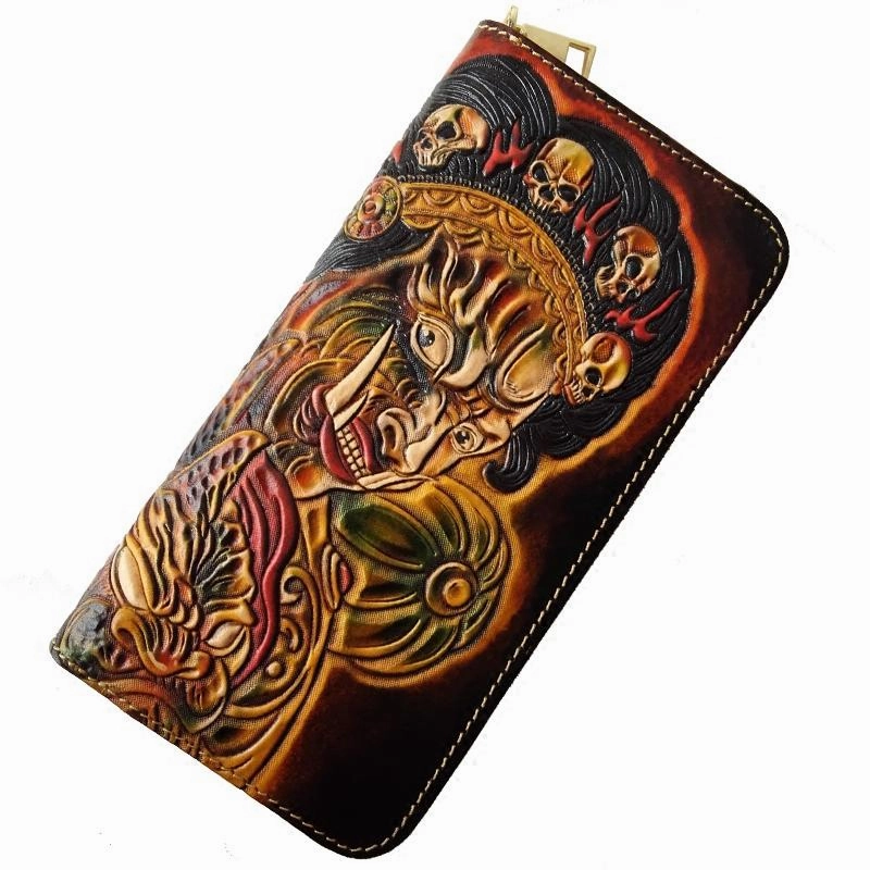 Handmade Leather Mah??k??la Tooled Mens Long Wallet Cool Leather Wallet Clutch Wallet for Men