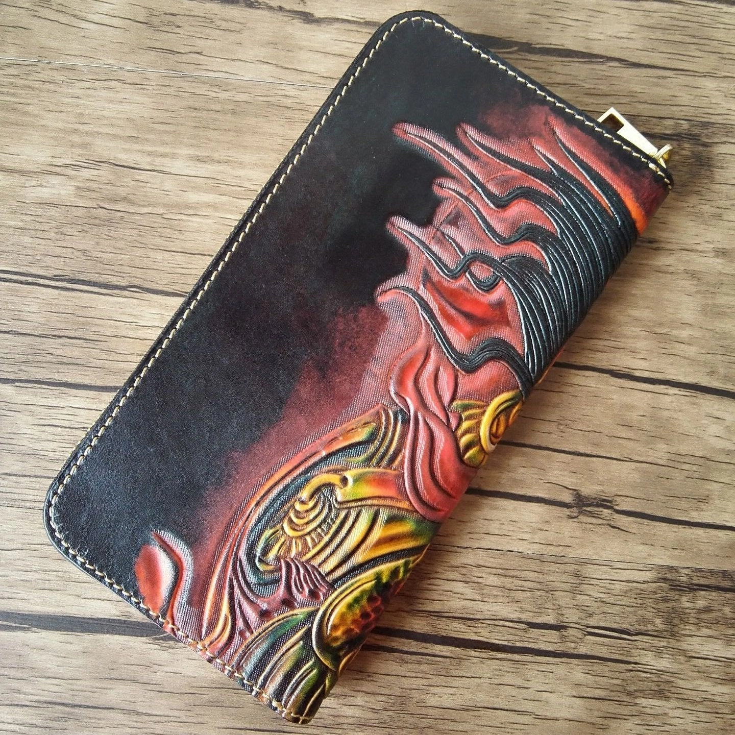 Handmade Leather Mah??k??la Tooled Mens Long Wallet Cool Leather Wallet Clutch Wallet for Men