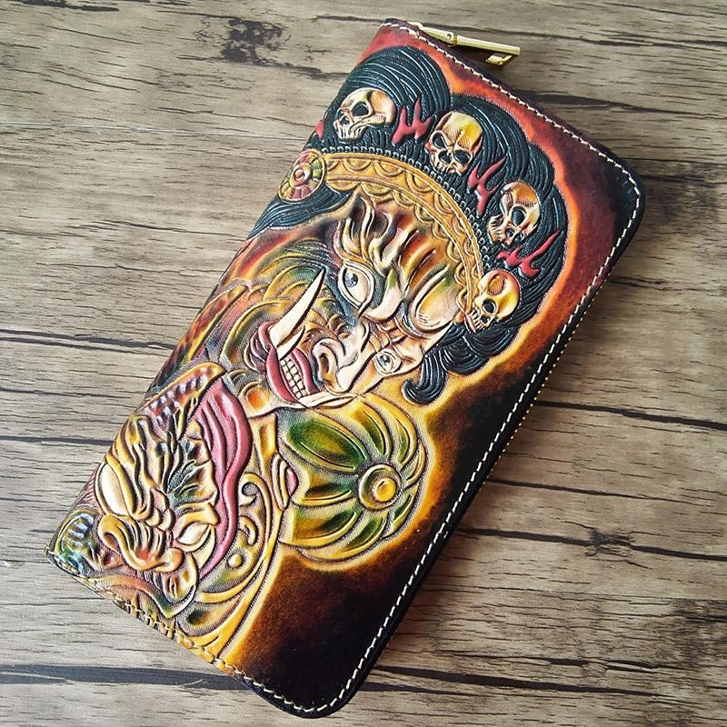 Handmade Leather Mah??k??la Tooled Mens Long Wallet Cool Leather Wallet Clutch Wallet for Men