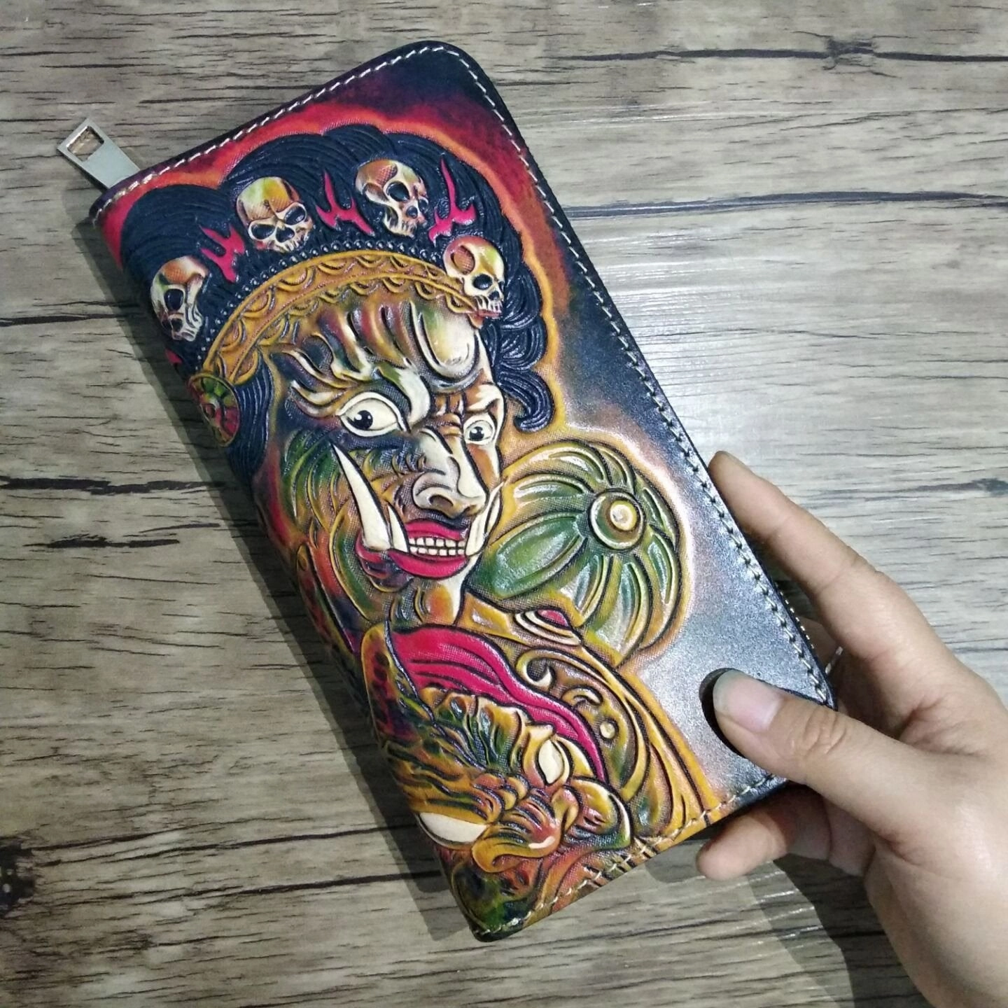 Handmade Leather Mah??k??la Tooled Mens Long Wallet Cool Leather Wallet Clutch Wallet for Men