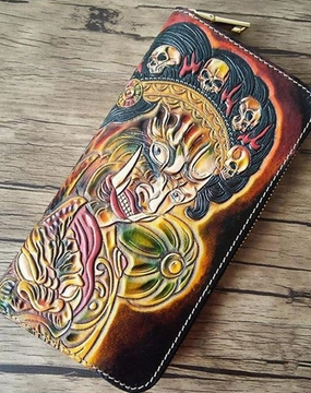 Handmade Leather Mah??k??la Tooled Mens Long Wallet Cool Leather Wallet Clutch Wallet for Men