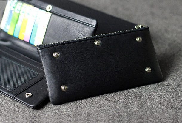 Handmade leather men clutch black vintage zip clutch men long wallet purse clutch