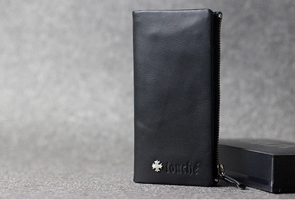 Handmade leather men clutch black vintage zip clutch men long wallet purse clutch