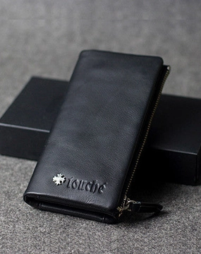 Handmade leather men clutch black vintage zip clutch men long wallet purse clutch