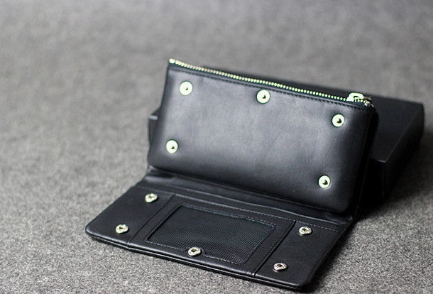 Handmade leather men clutch black vintage zip clutch men long wallet purse clutch