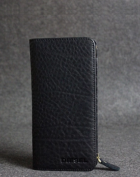 Handmade leather men clutch black vintage zip multi cards long wallet purse clutch