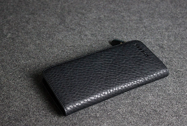 Handmade leather men clutch black vintage zip multi cards long wallet purse clutch