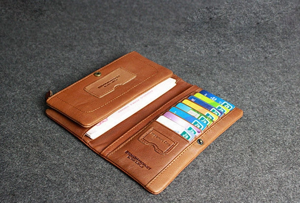 Handmade leather men clutch brown vintage zip clutch men long wallet purse clutch