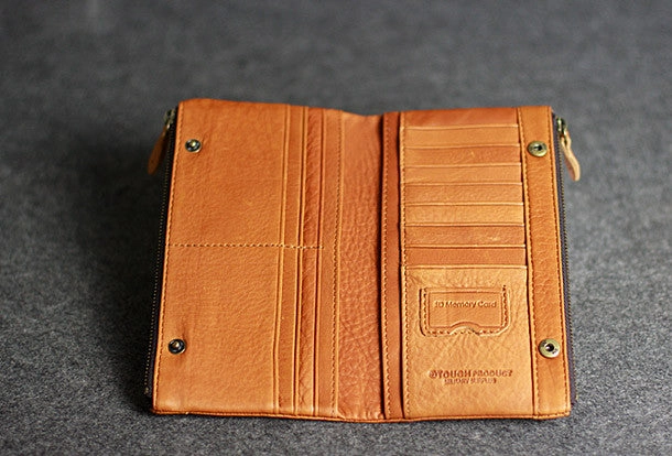 Handmade leather men clutch brown vintage zip clutch men long wallet purse clutch