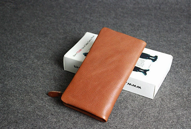 Handmade leather men clutch brown vintage zip clutch men long wallet purse clutch