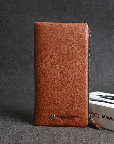 Handmade leather men clutch brown vintage zip clutch men long wallet purse clutch