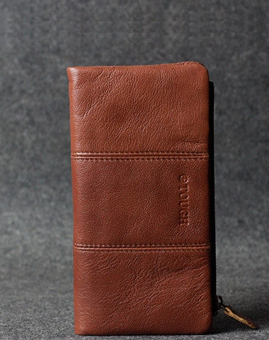 Handmade leather men clutch brown vintage zip clutch men long wallet purse clutch