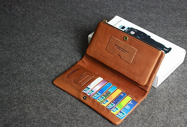 Handmade leather men clutch brown vintage zip clutch men long wallet purse clutch