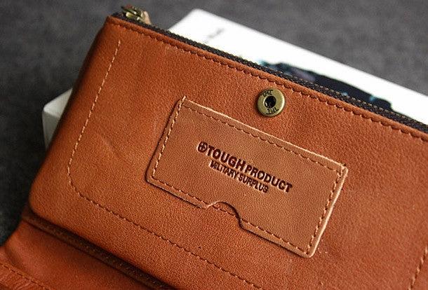 Handmade leather men clutch brown vintage zip clutch men long wallet purse clutch