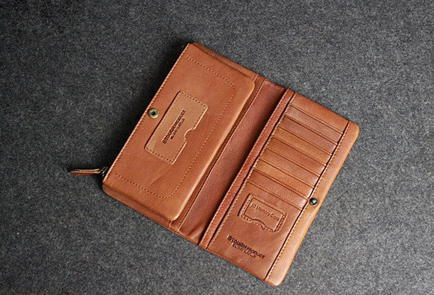 Handmade leather men clutch brown vintage zip clutch men long wallet purse clutch