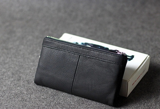 Handmade leather men clutch brown vintage zip clutch men long wallet purse clutch