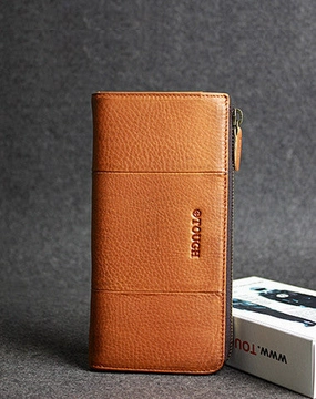 Handmade leather men clutch brown vintage zip clutch men long wallet purse clutch