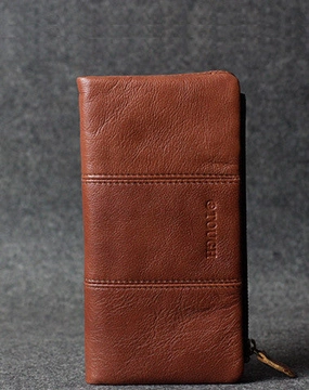 Handmade leather men clutch brown vintage zip clutch men long wallet purse clutch