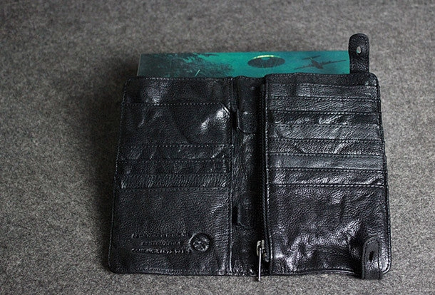 Handmade leather men clutch coffee vintage zip clutch men long wallet purse clutch