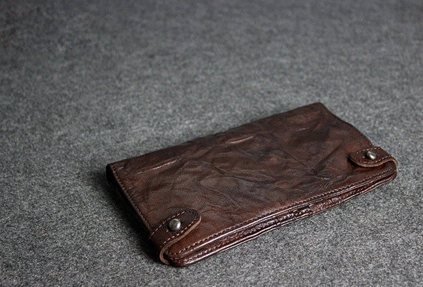 Handmade leather men clutch coffee vintage zip clutch men long wallet purse clutch