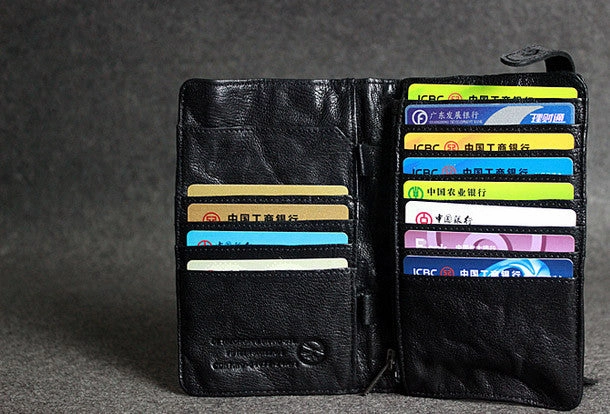 Handmade leather men clutch coffee vintage zip clutch men long wallet purse clutch