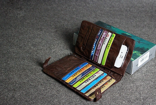 Handmade leather men clutch coffee vintage zip clutch men long wallet purse clutch