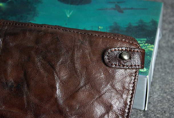 Handmade leather men clutch coffee vintage zip clutch men long wallet purse clutch