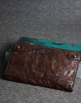 Handmade leather men clutch coffee vintage zip clutch men long wallet purse clutch