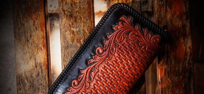 Handmade Leather Men Tooled Eagle Cool Leather Wallets Long Clutch Wallets for Men