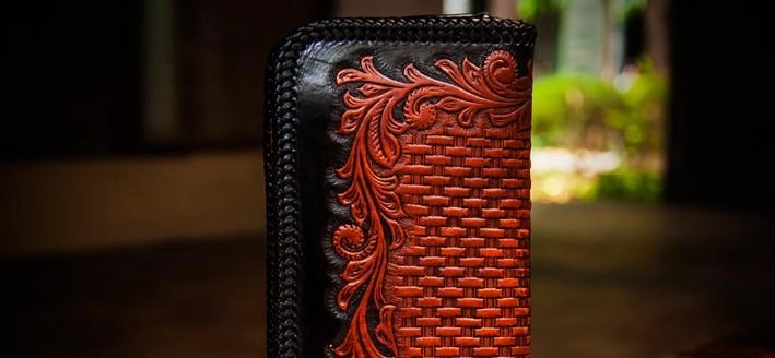 Handmade Leather Men Tooled Eagle Cool Leather Wallets Long Clutch Wallets for Men
