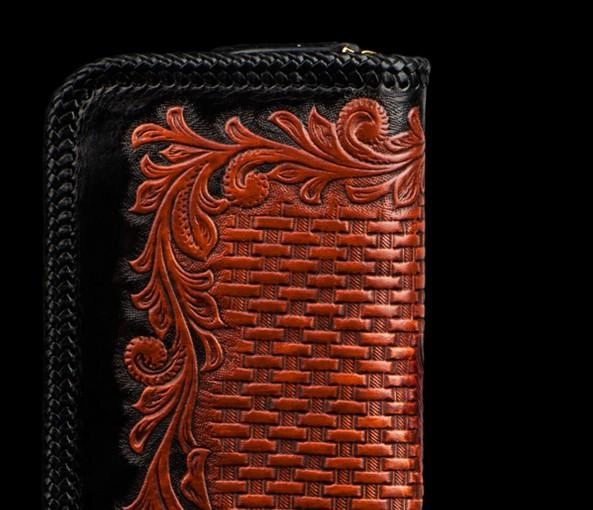 Handmade Leather Men Tooled Eagle Cool Leather Wallets Long Clutch Wallets for Men