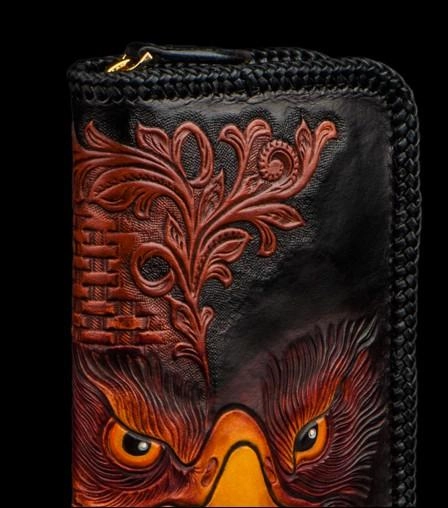 Handmade Leather Men Tooled Eagle Cool Leather Wallets Long Clutch Wallets for Men